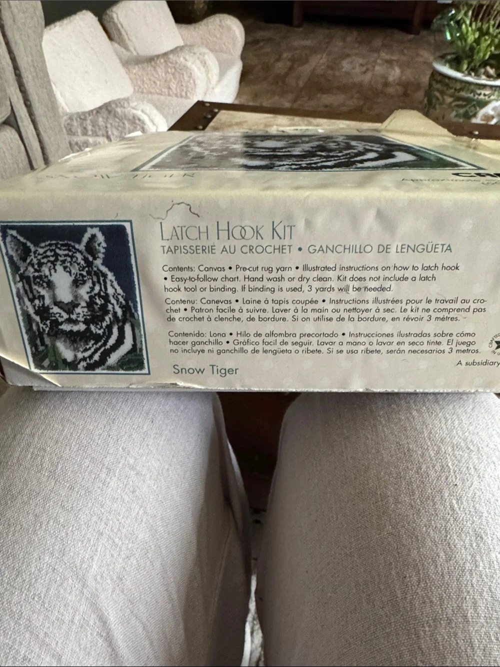 White Tiger Latch Hook Tapestry - White, Black, Green